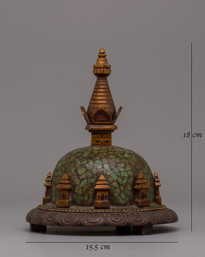 Boudhanath Stupa Statue | Wooden Body with Imitation Stone Inlay