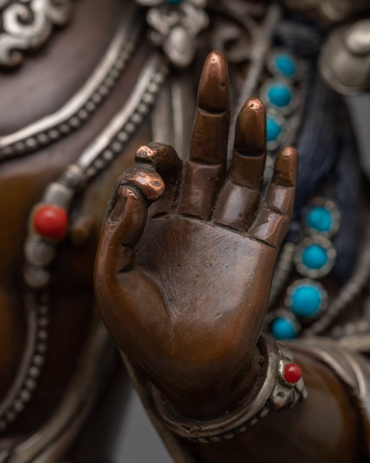 Manjushri Sculpture Adorned with Gemstones | Himalayan Buddhist Artworks