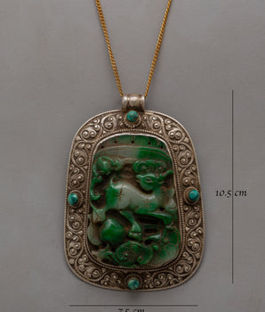 Jade Stone Pendant | Handmade with Carved Jade and Silver-Copper