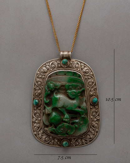 Jade Stone Pendant | Handmade with Carved Jade and Silver-Copper