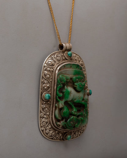 Jade Stone Pendant | Handmade with Carved Jade and Silver-Copper