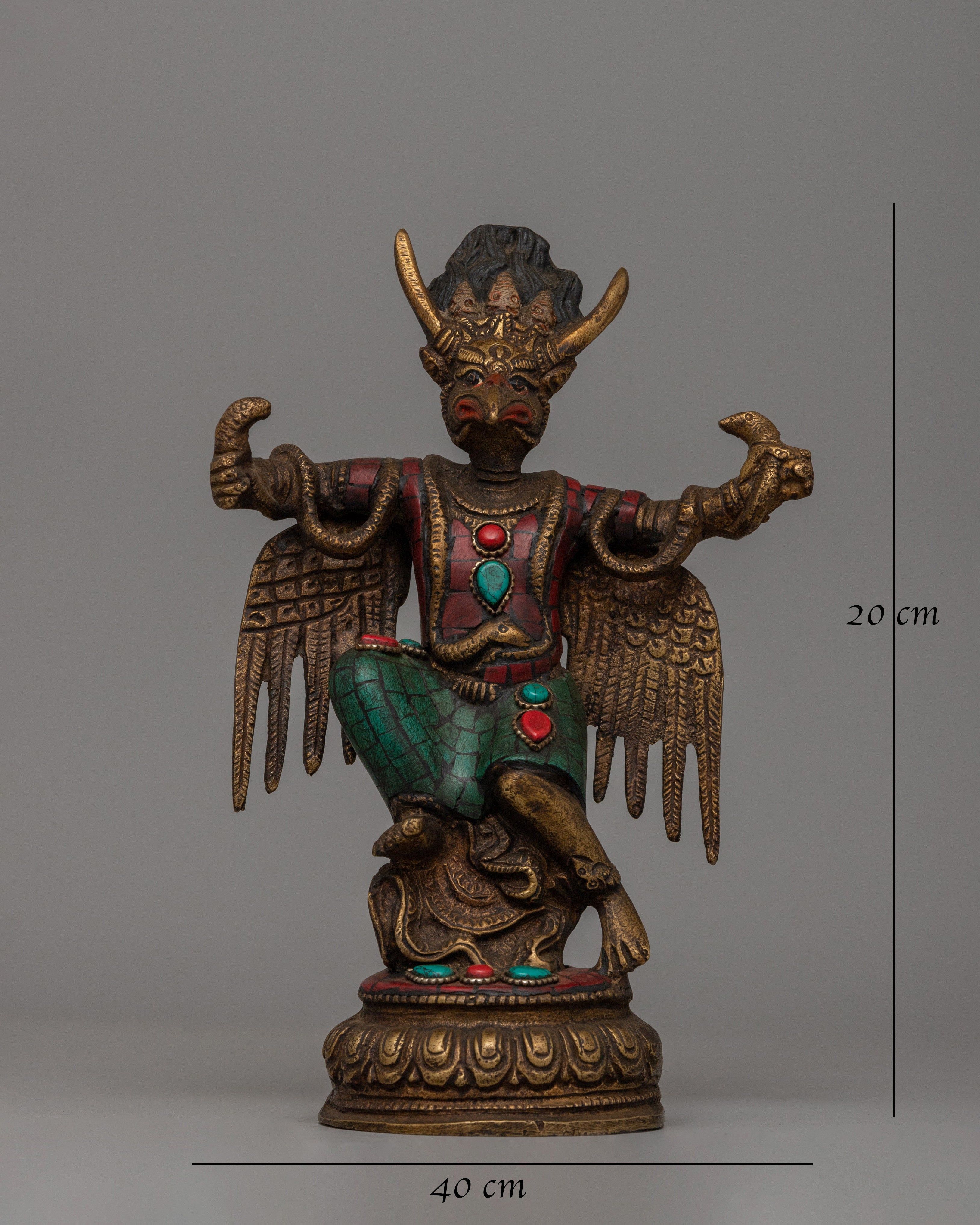 Copper Garuda Statue with Turquoise | Tibetan deity sculpture