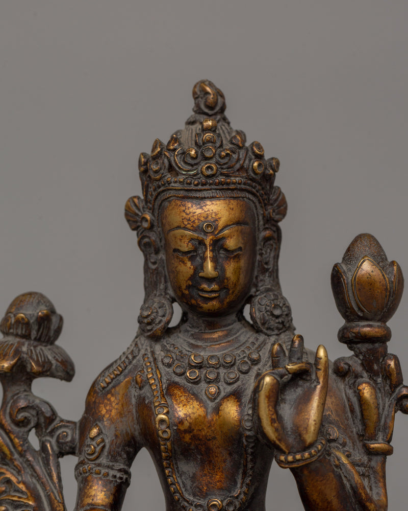 Handmade White Tara Goddess Statue | Copper Sculpture For Spiritual Home Decor