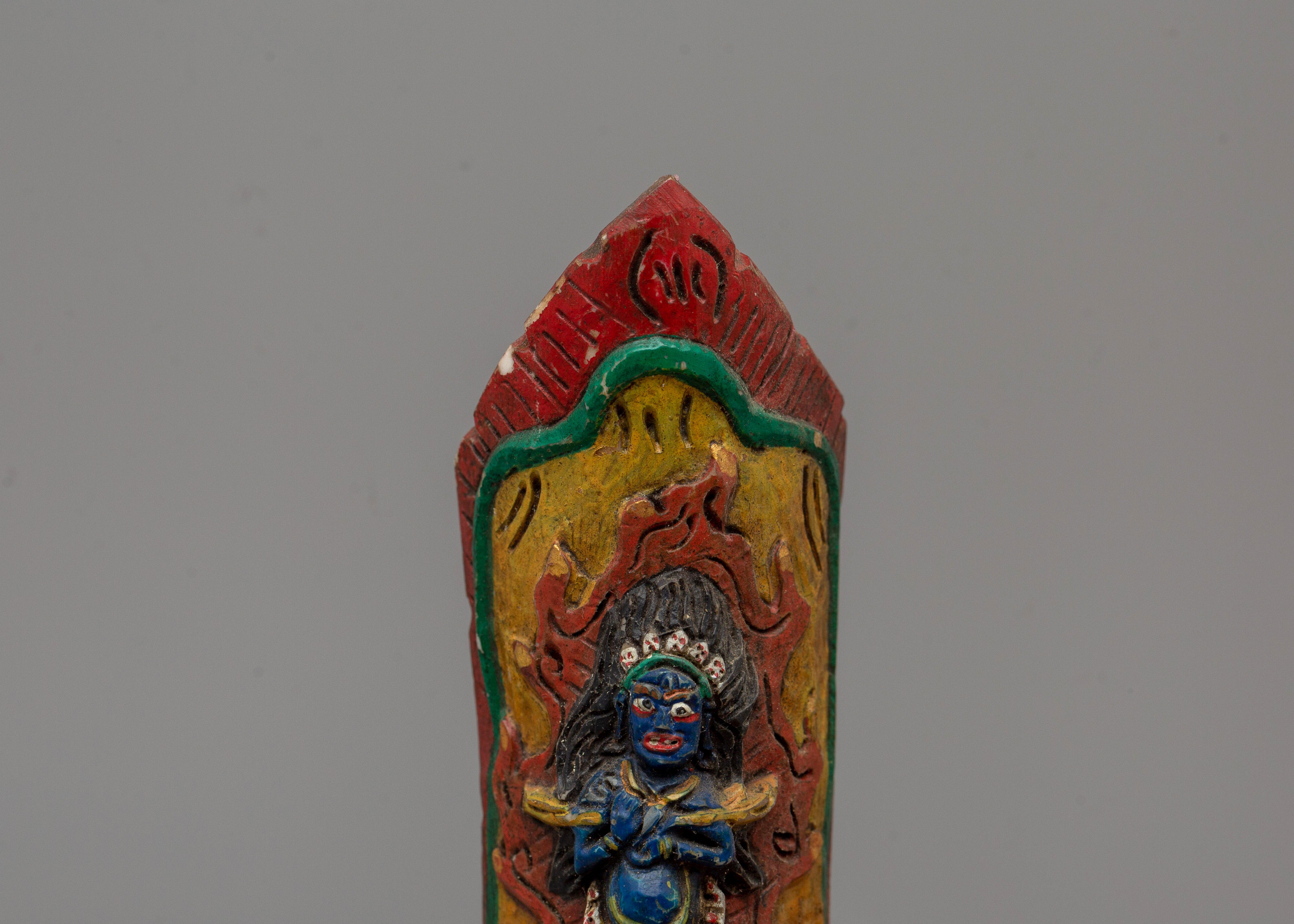 Hand-Carved Sakya Mahakala Decor | Buffalo Bone Tibetan Protector Deity