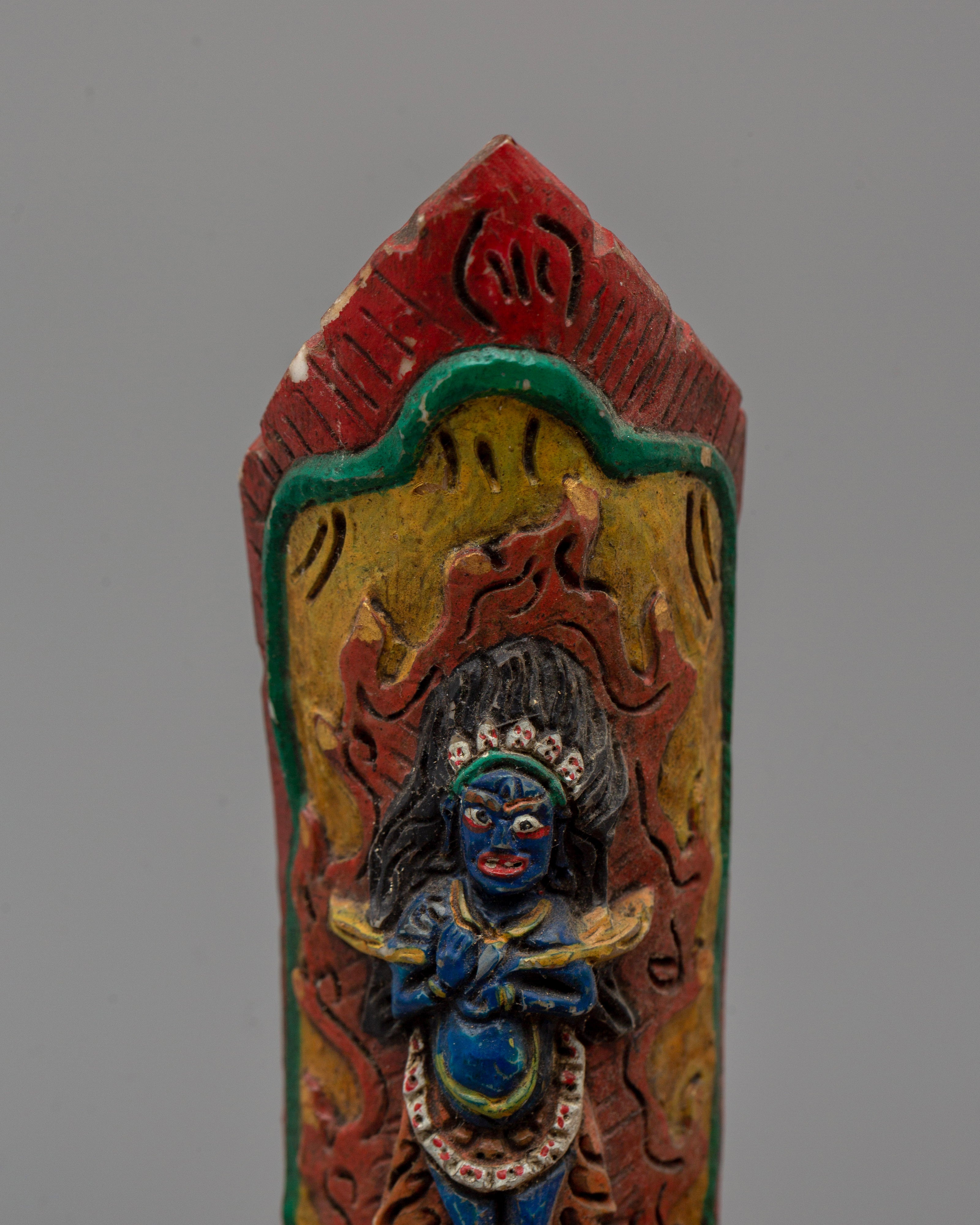 Hand-Carved Sakya Mahakala Decor | Buffalo Bone Tibetan Protector Deity