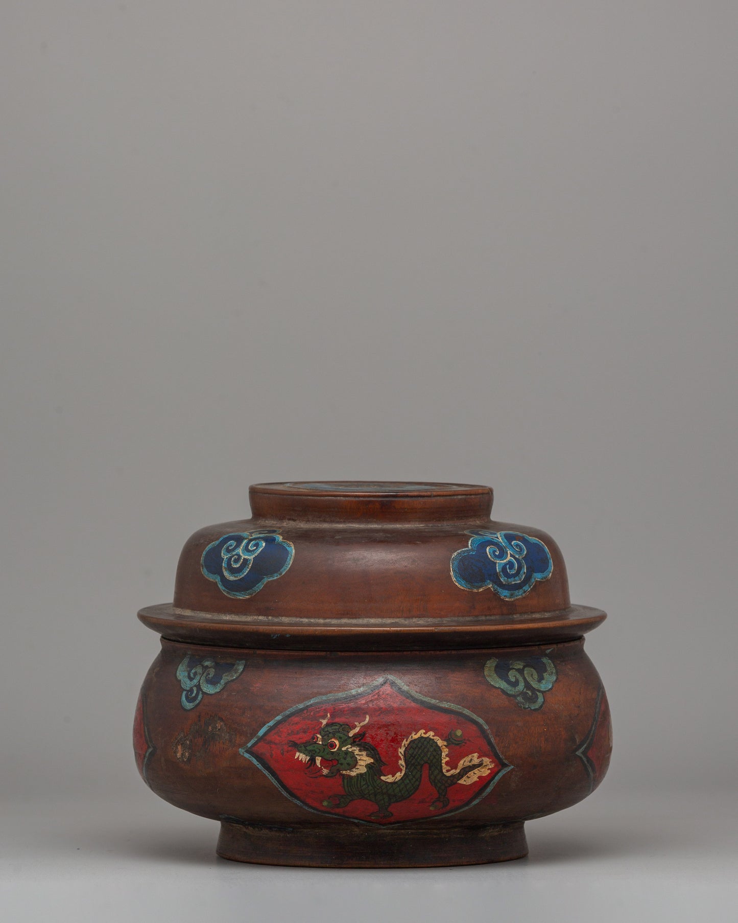 Buddhist Decorative Champa Pot |  Ritual Pot with Vibrant Lion Motifs