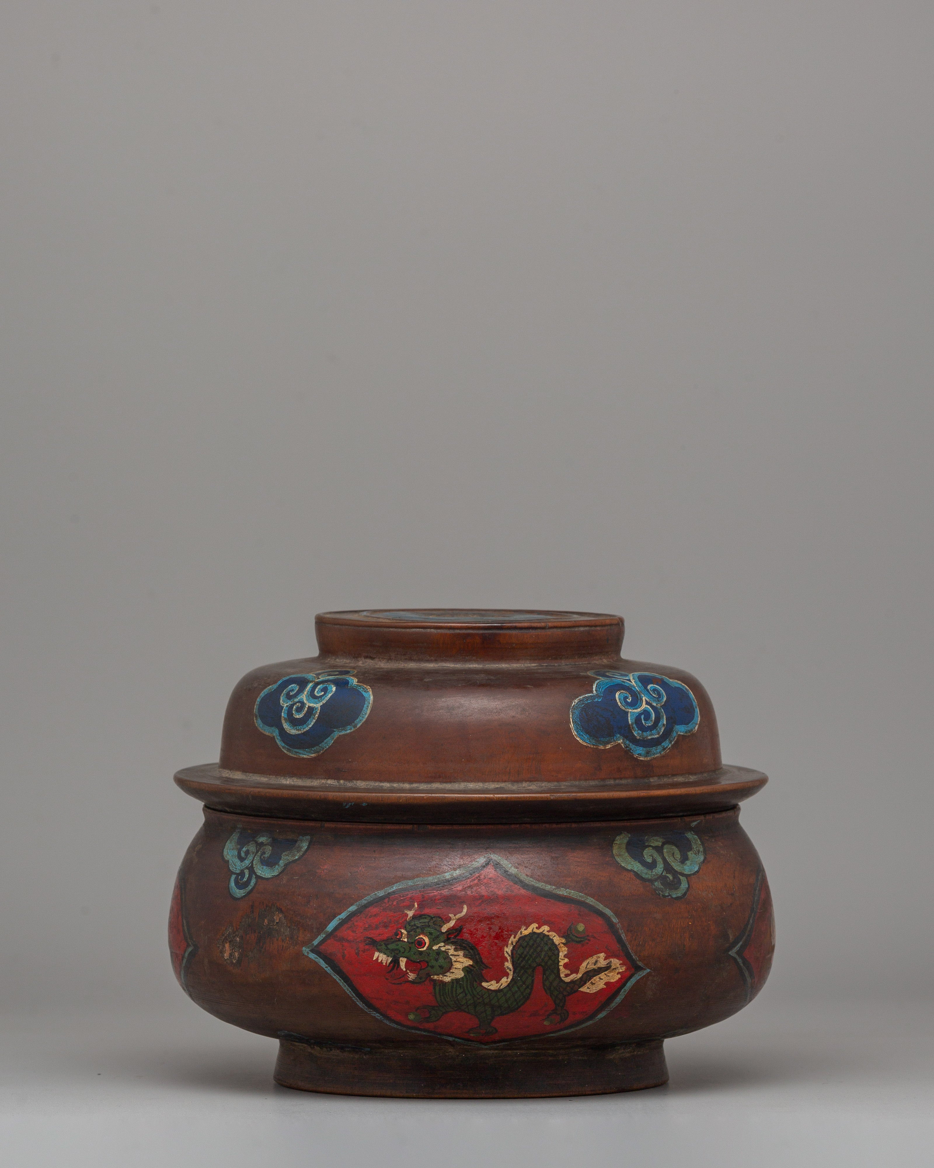 Buddhist Decorative Champa Pot |  Ritual Pot with Vibrant Lion Motifs