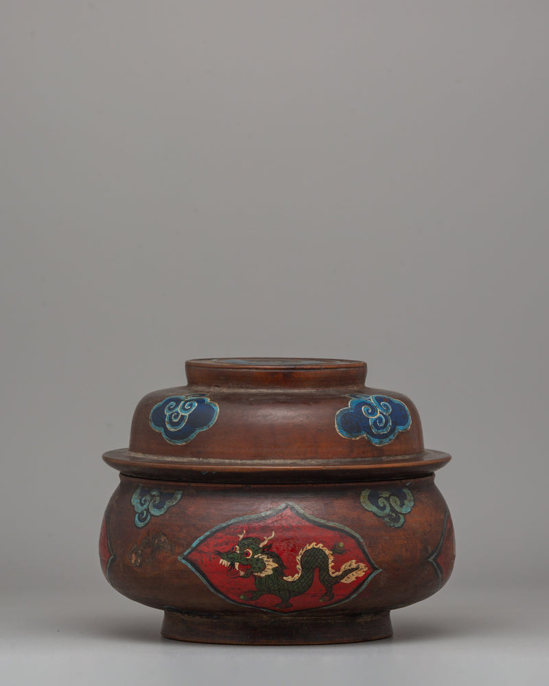 Buddhist Decorative Champa Pot |  Ritual Pot with Vibrant Lion Motifs