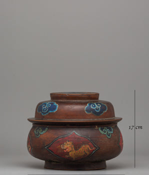 Buddhist Decorative Champa Pot |  Ritual Pot with Vibrant Lion Motifs