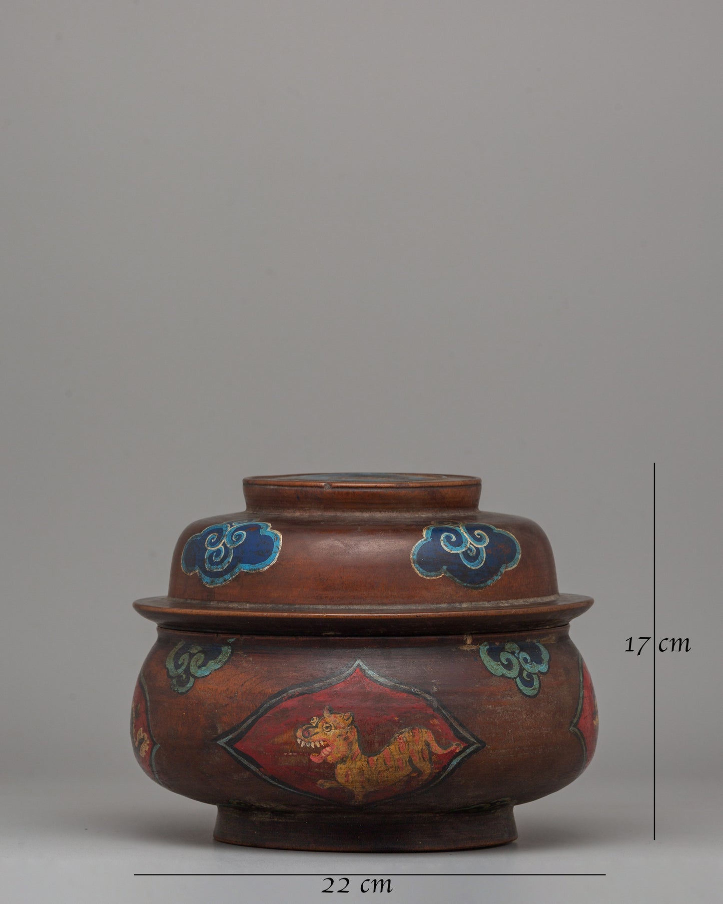 Buddhist Decorative Champa Pot |  Ritual Pot with Vibrant Lion Motifs