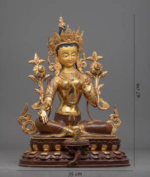 Green Tara Buddha Statue | Tibetan Art Plated with Gold