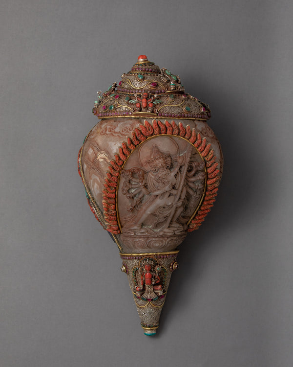 Chakrasamvara Crystal Conch Shell | Antique Handmade Shankha | Ritual Items for Home Decor
