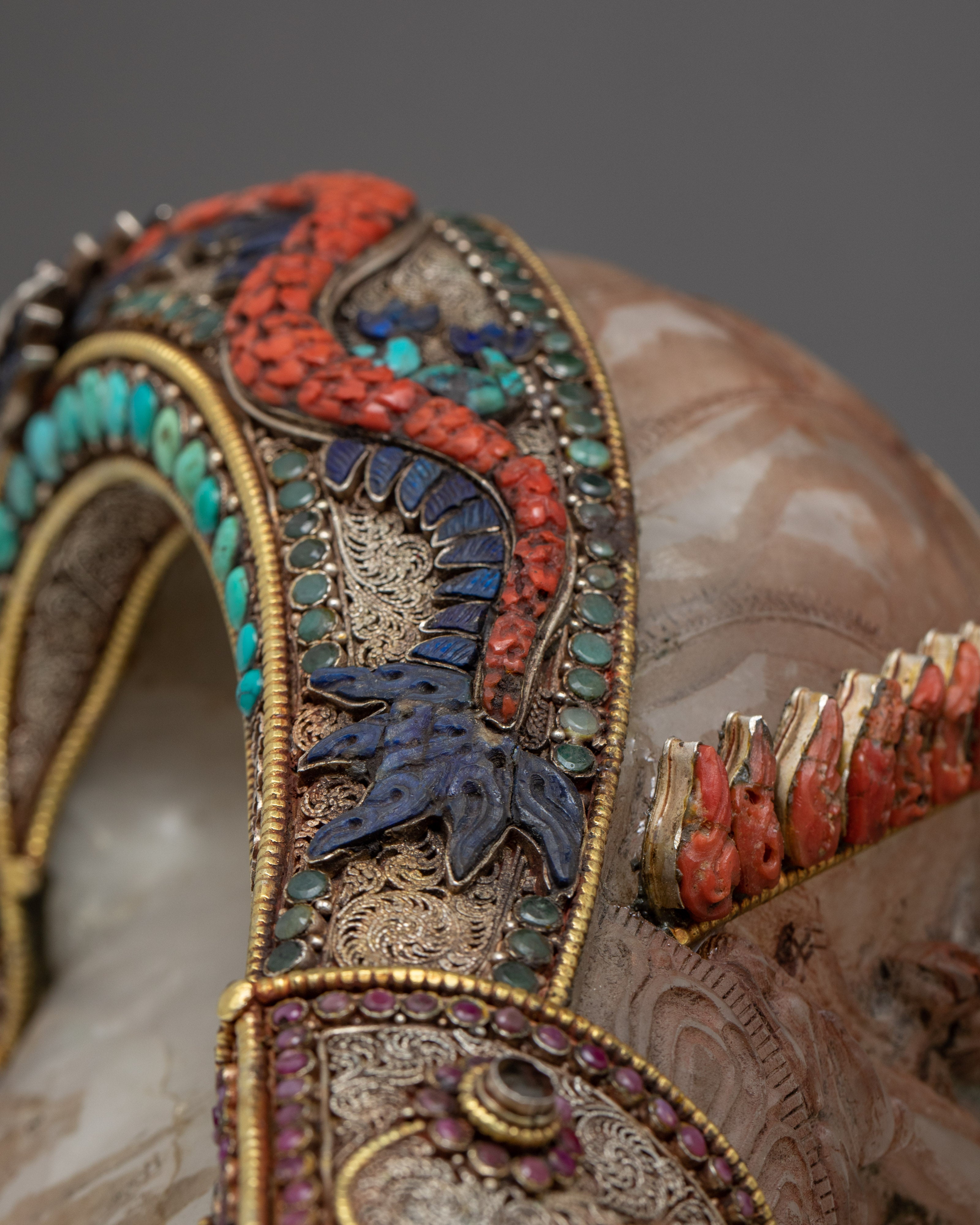 Chakrasamvara Crystal Conch Shell | Antique Handmade Shankha | Ritual Items for Home Decor