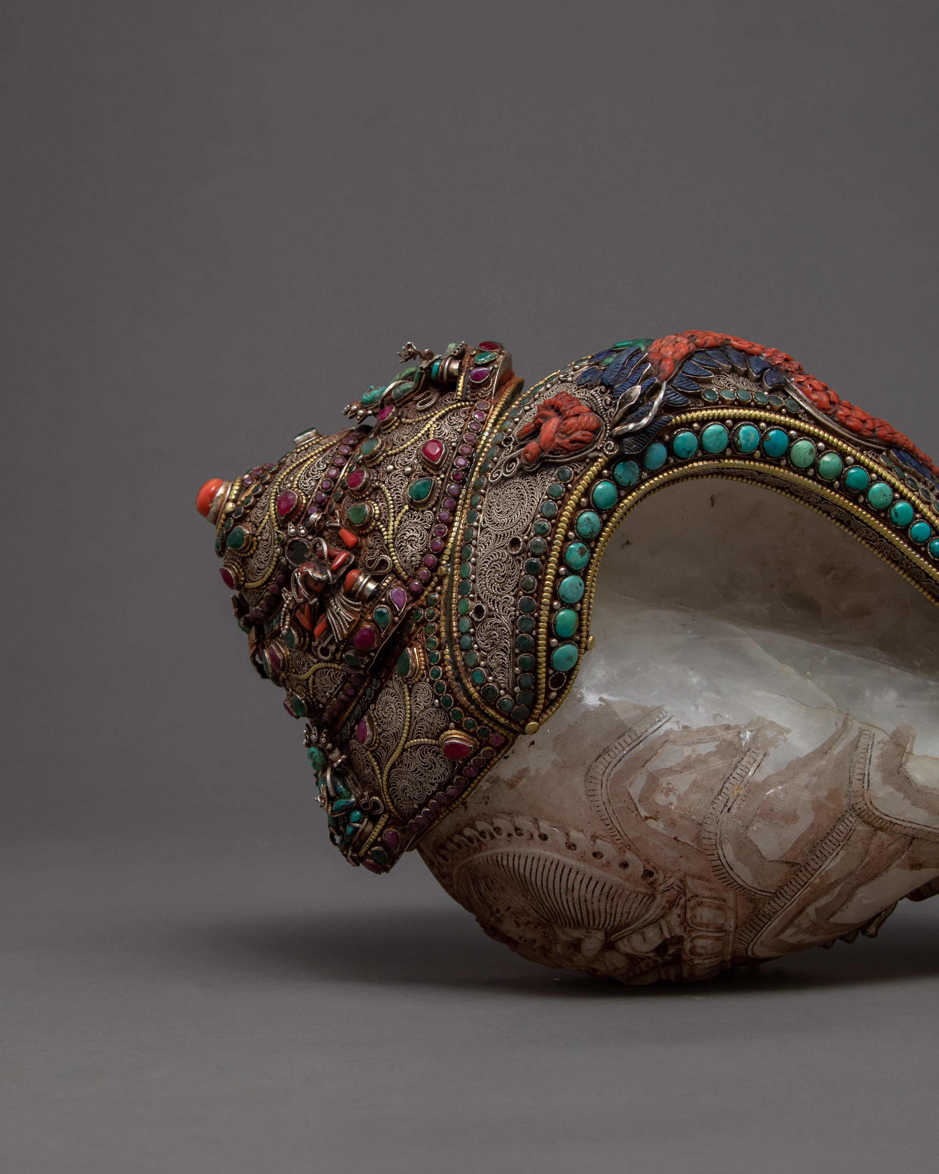 Chakrasamvara Crystal Conch Shell | Antique Handmade Shankha | Ritual Items for Home Decor