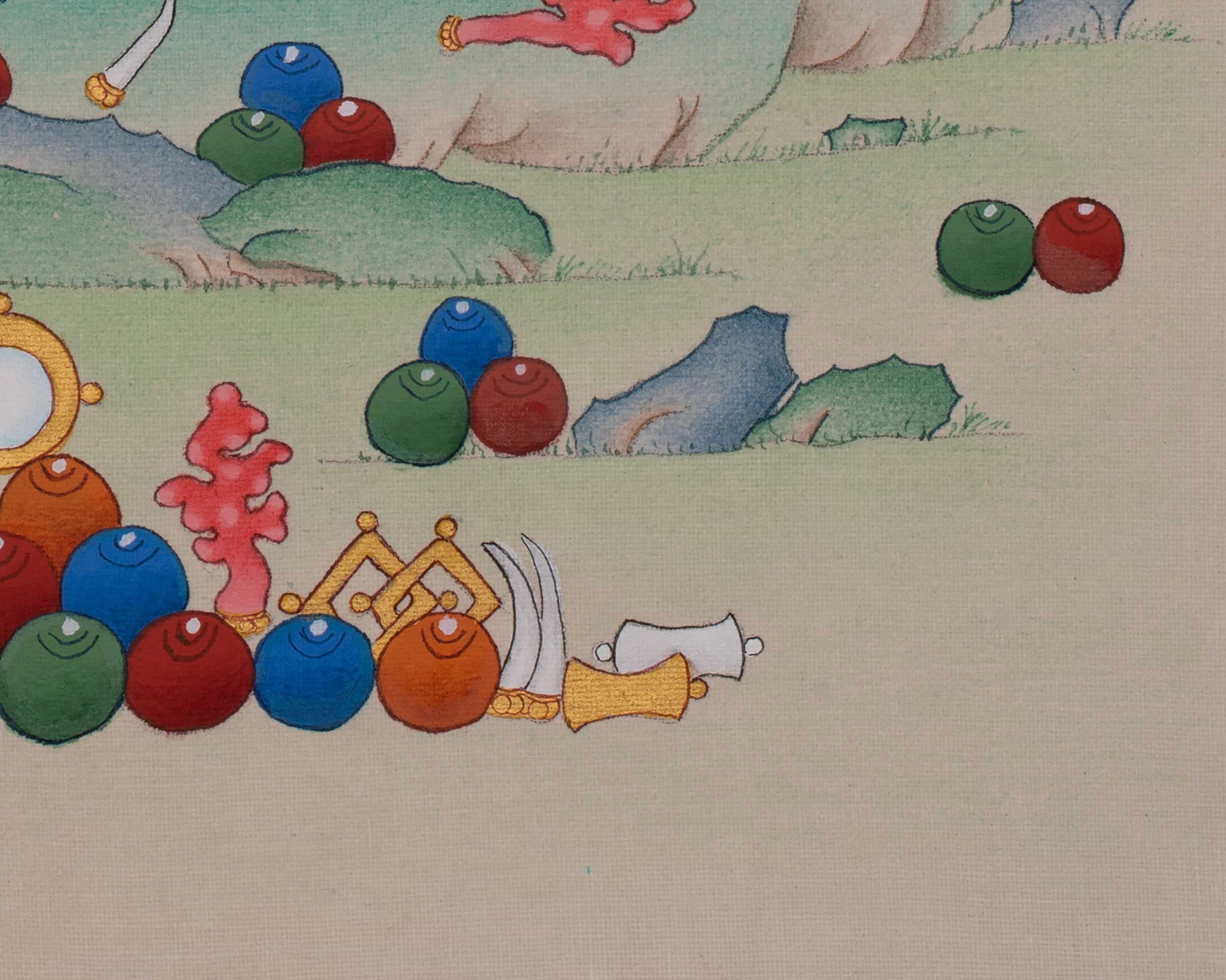 Dzambhala Prosperity Buddhist Art | Tibetan Thangka of Wealth and Abundance