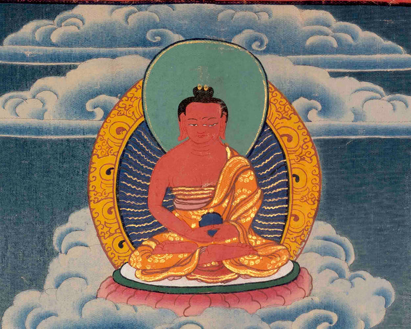 Handpainted Guru Rinpoche Surrounded By Dhyani Buddha Traditional Thangka |  Meditation And Yoga