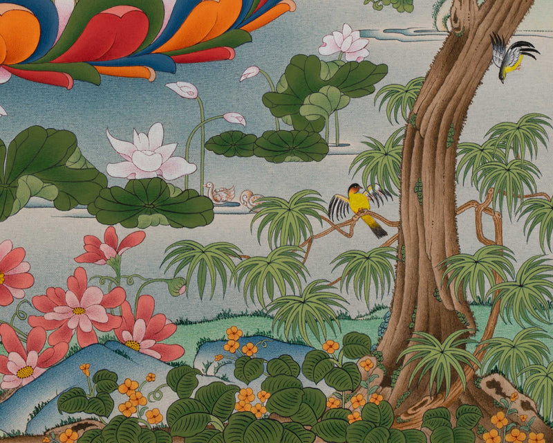 Meditating Shakyamuni Buddha in Jungle, Thangka Painting