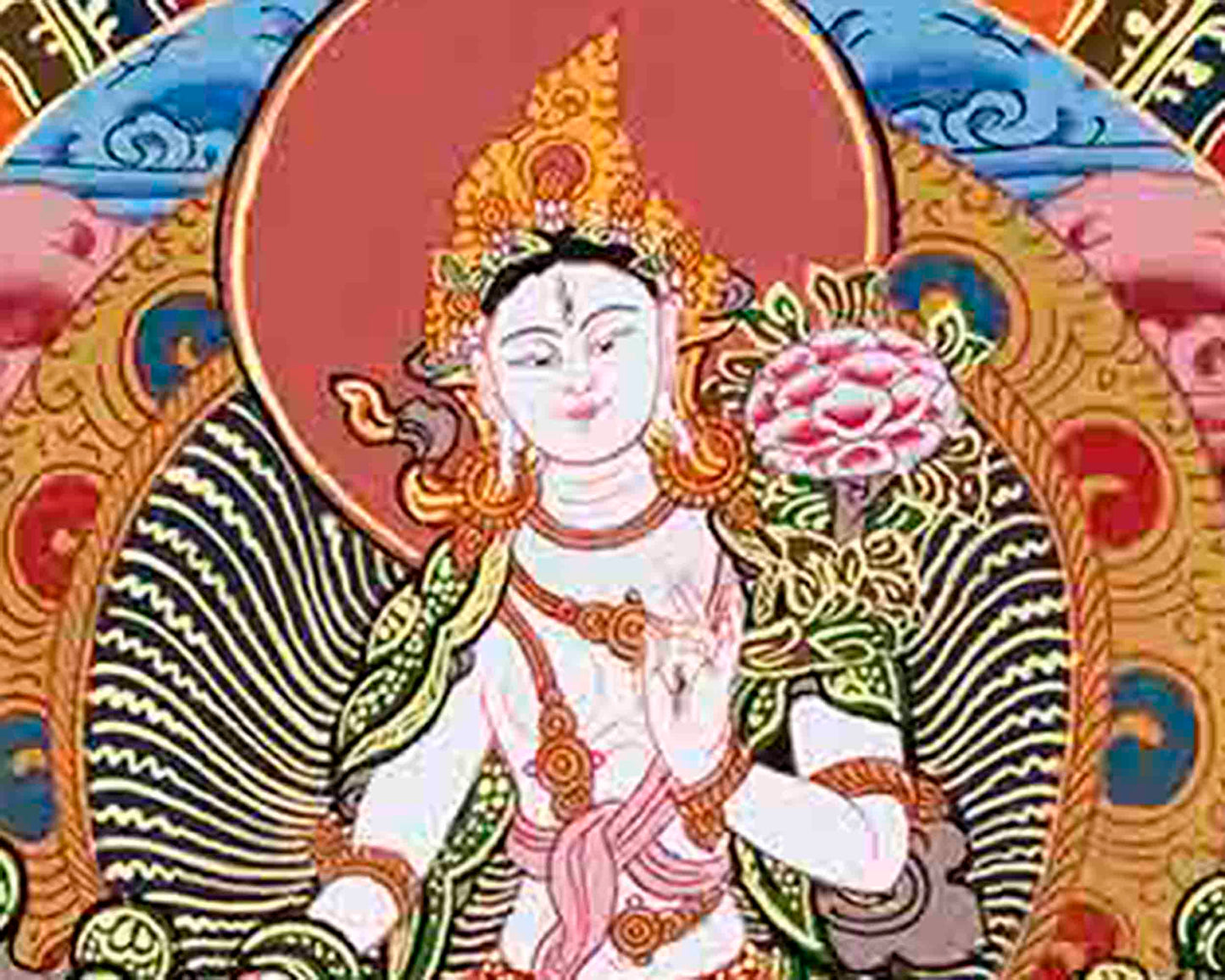 White Tara Mantra Mandala Thangka | Sacred Thangka Painting