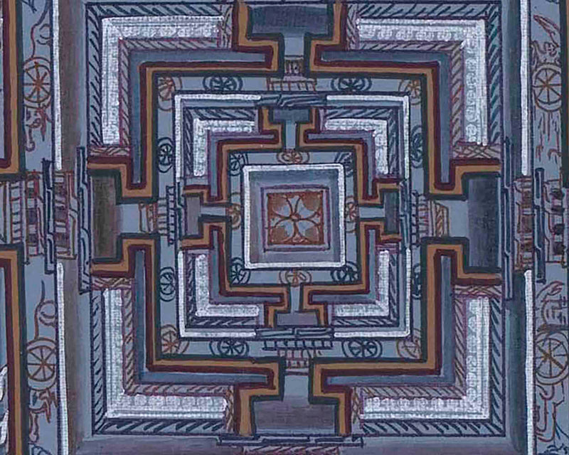 Grey Colored Kalachakra Mandala Thangka With Silver