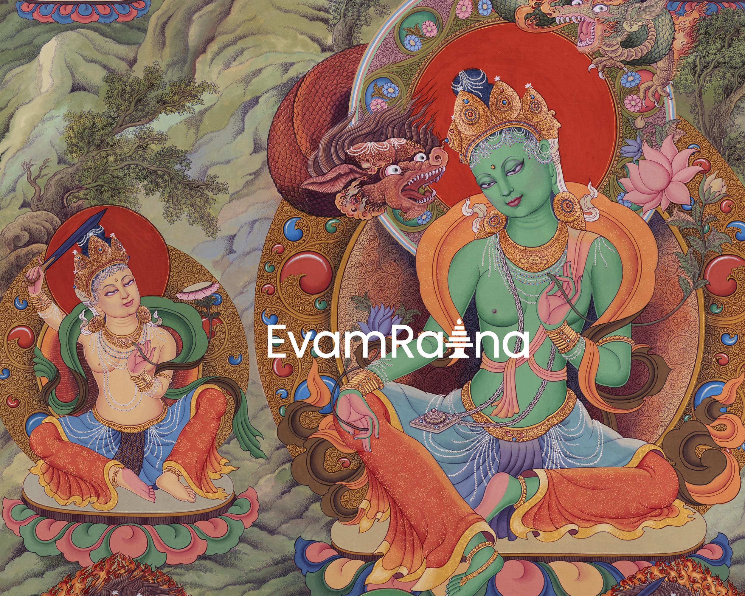 Mother Tara Traditional Thangka Print | The Female Buddha Depiction On A Newari Poster