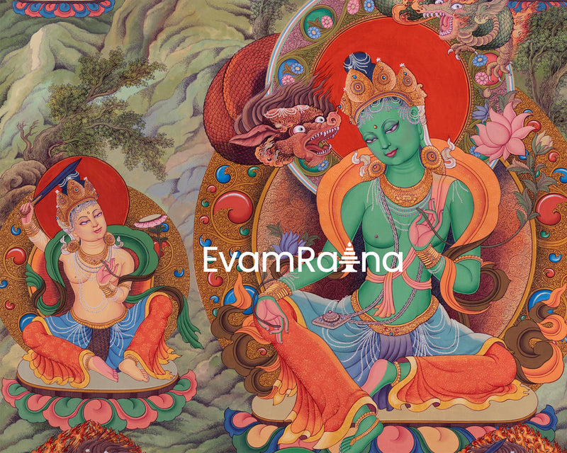 Mother Tara Traditional Thangka Print | The Female Buddha Depiction On A Newari Poster