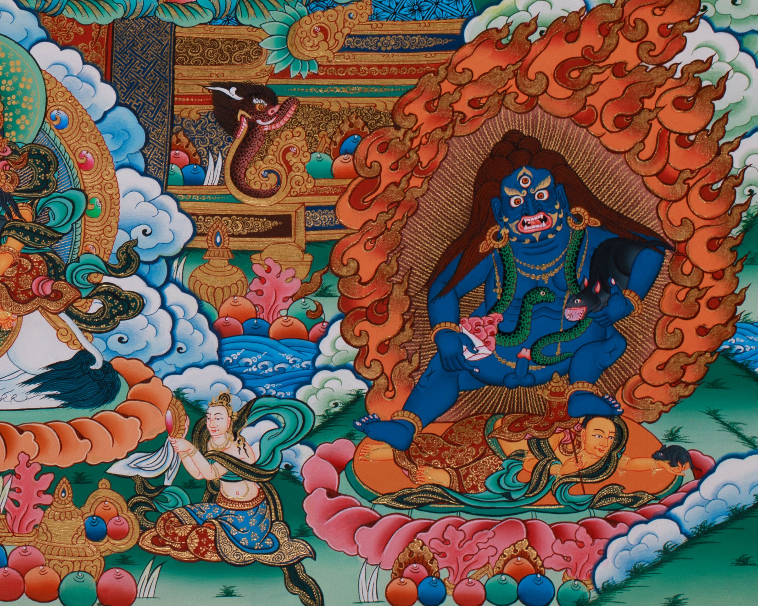 Dzambhala Wealth Deity Thangka | Sacred Hand-Painted Tibetan Art for Abundance