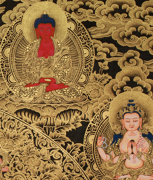 Opulent Gold Thangka of Historical Shakyamuni Buddha | The Awakened One in Elaborate Gold Throne