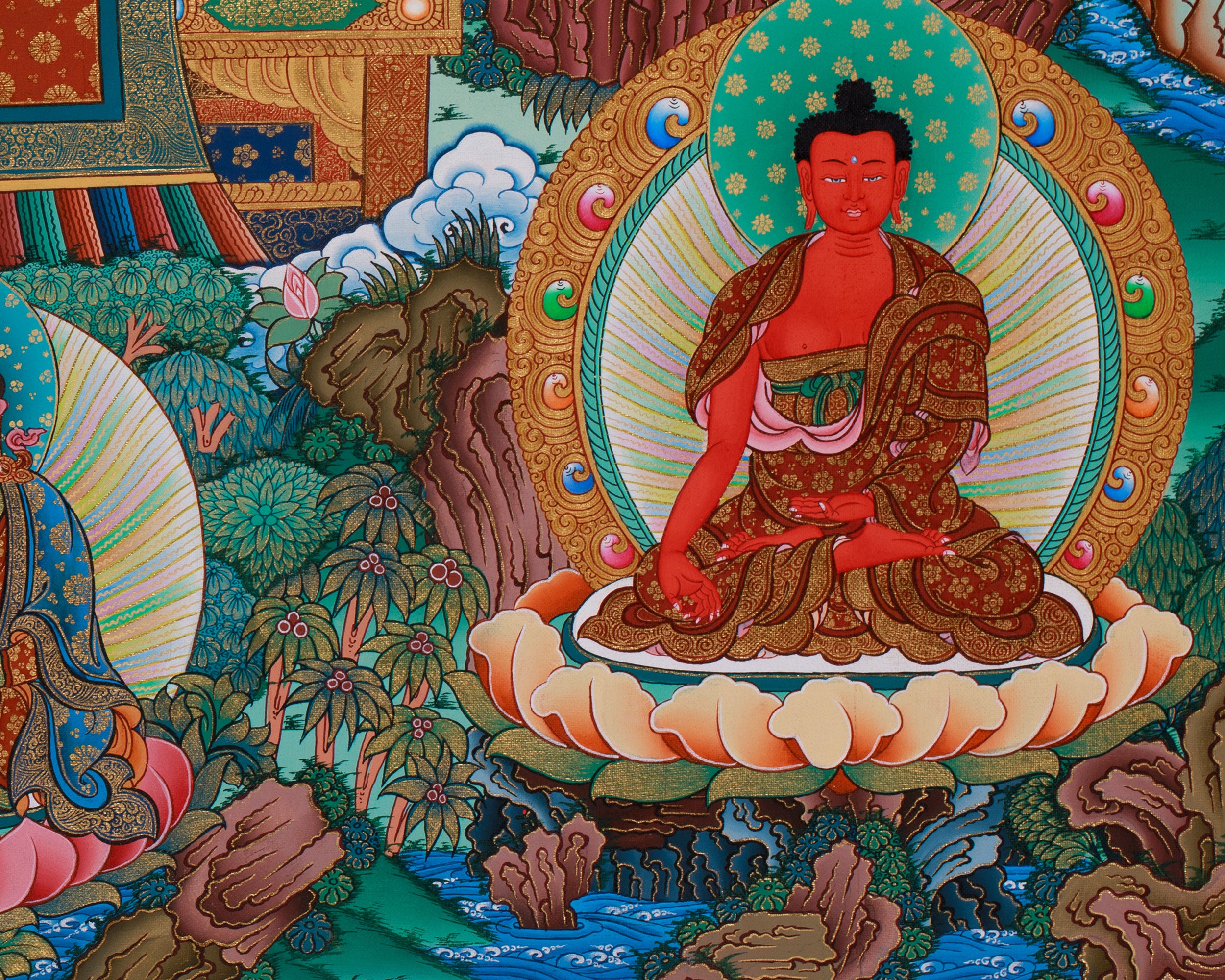 Eight Medicine Buddha Thangka | Hand-Painted in Traditional Style with 24K Gold | Healing Deities | Bhaisajyaguru Arts | Large Artwork