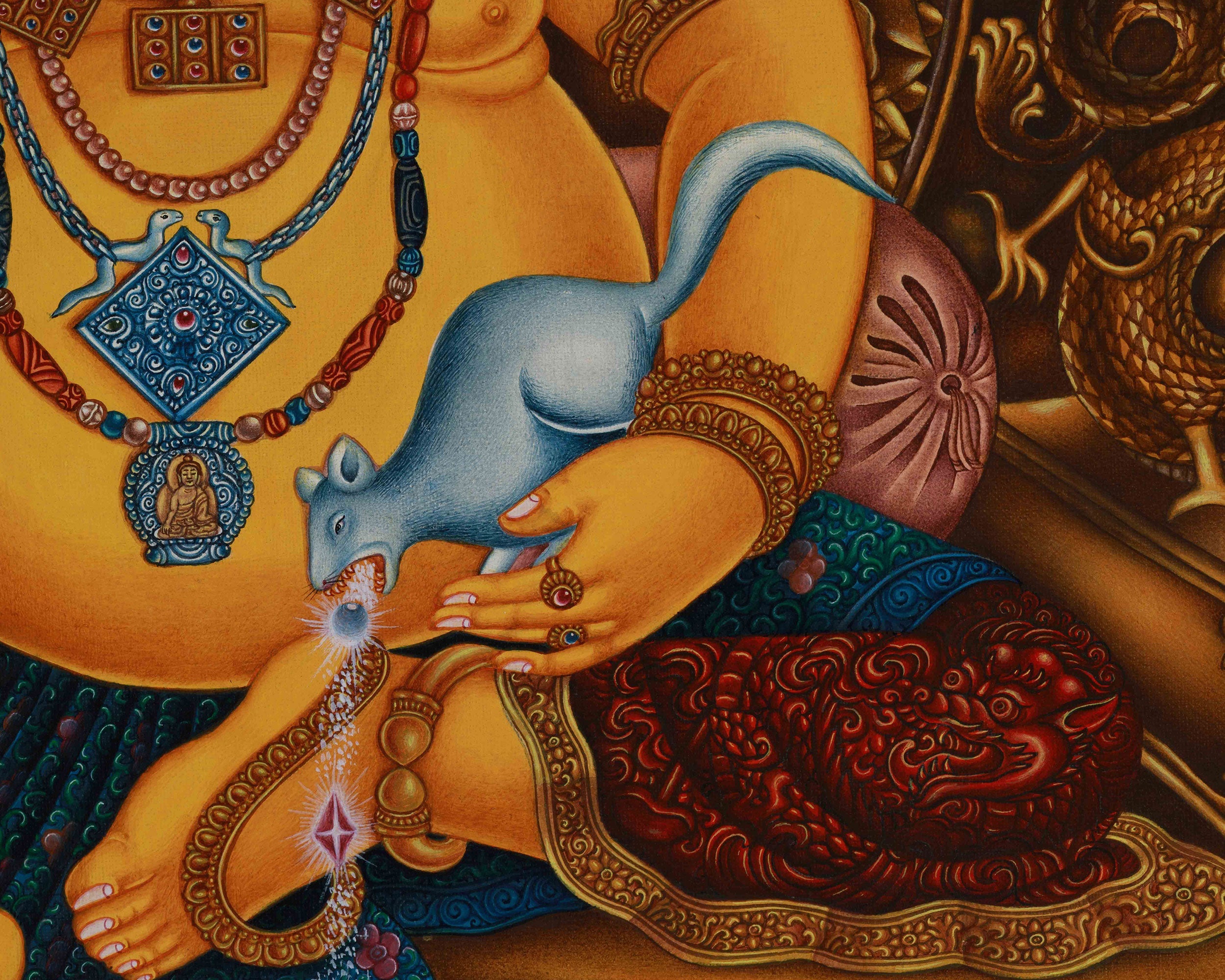 Realistic Portrayal of Jambhala Canvas Print | Kubera Giclée Art for Wealth and Protection