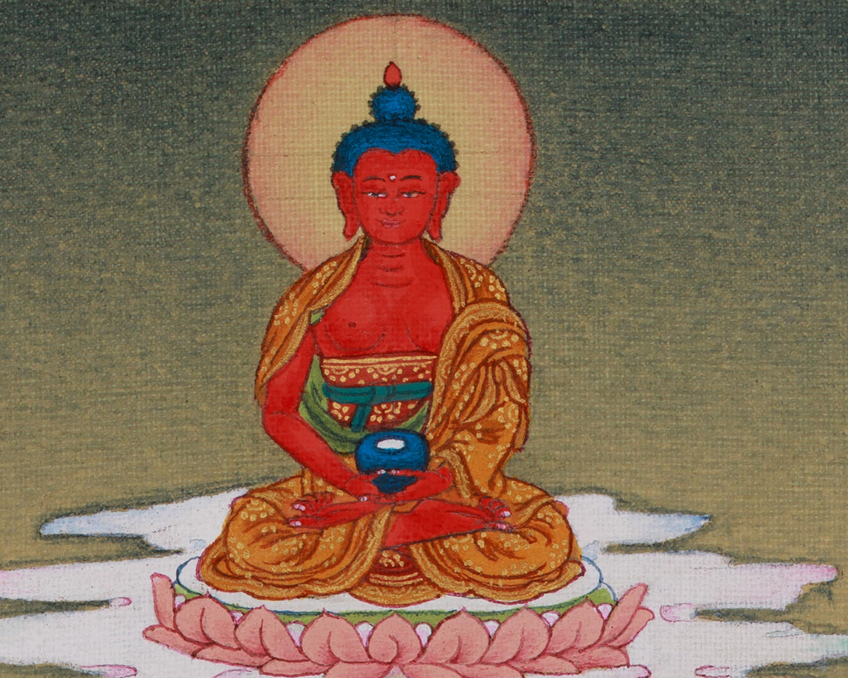 Divine Chenrezig with Amitabha Buddha Thangka | Compassion Deity Art