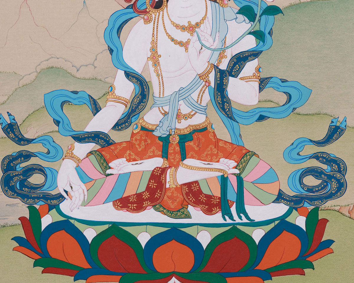 Female Deity White Tara Thangka | For Healing and Protection