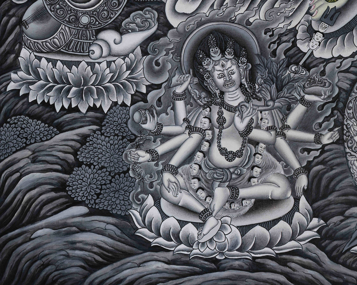 Goddess Green Tara Digital Print | Monochromatic Giclée on Cotton Canvas
