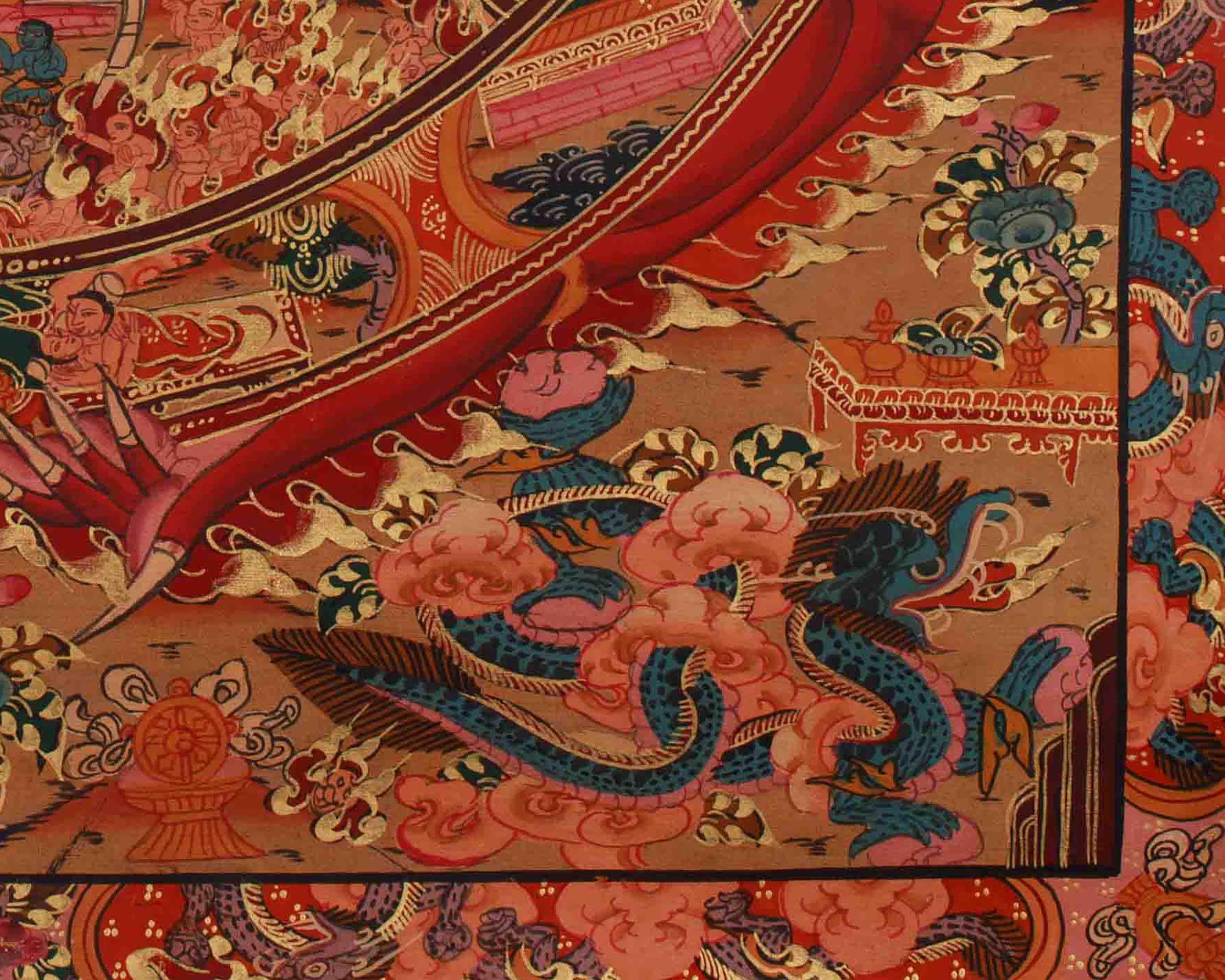 Traditional Bhavachakra Mandala Art | Hand-Painted Wheel of Life Thangka