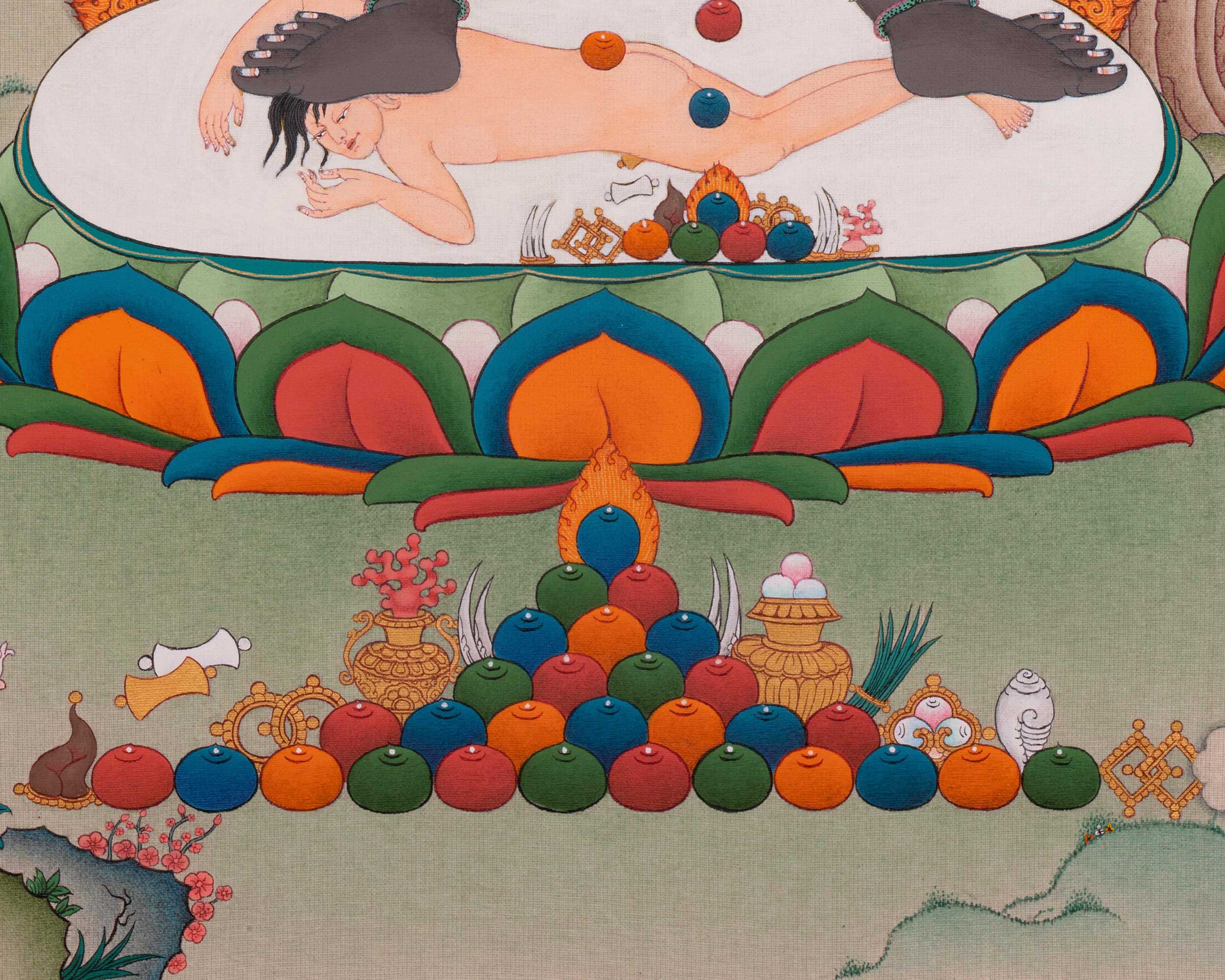Traditional Black Dzambhala Thangka Print | Print on Cotton Canvas | Wall Decor