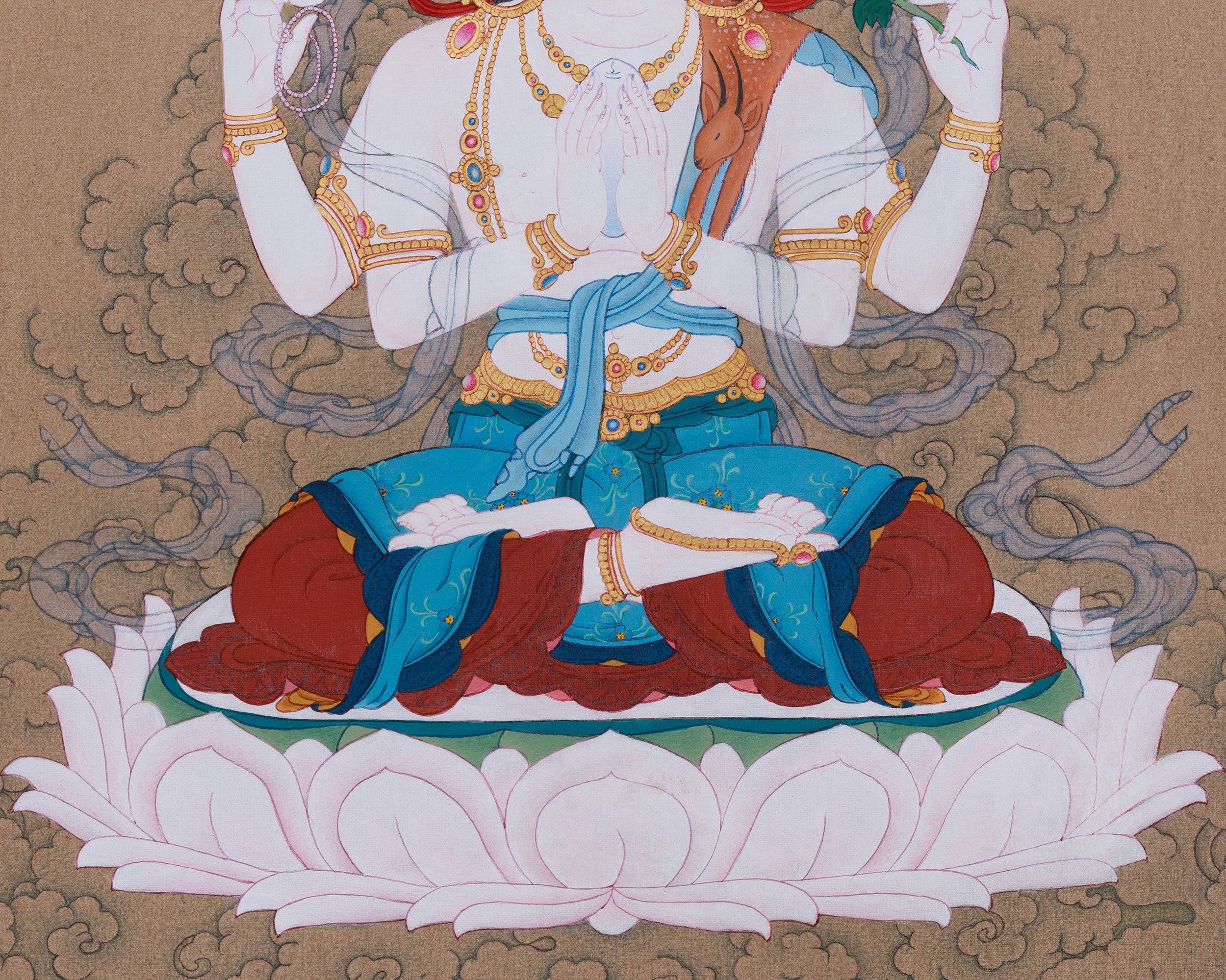 Chenrezig Compassion Buddha Thangka | Symbols of Loving-Kindness and Spiritual Protection