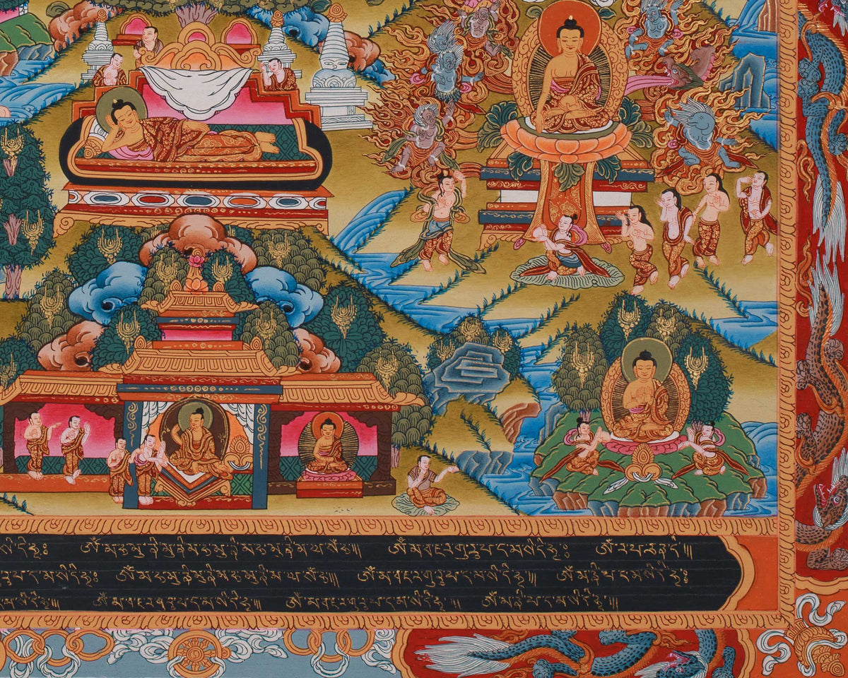 Traditional Thangka of Buddha's Life Story | Journey From Birth to Enlightenment