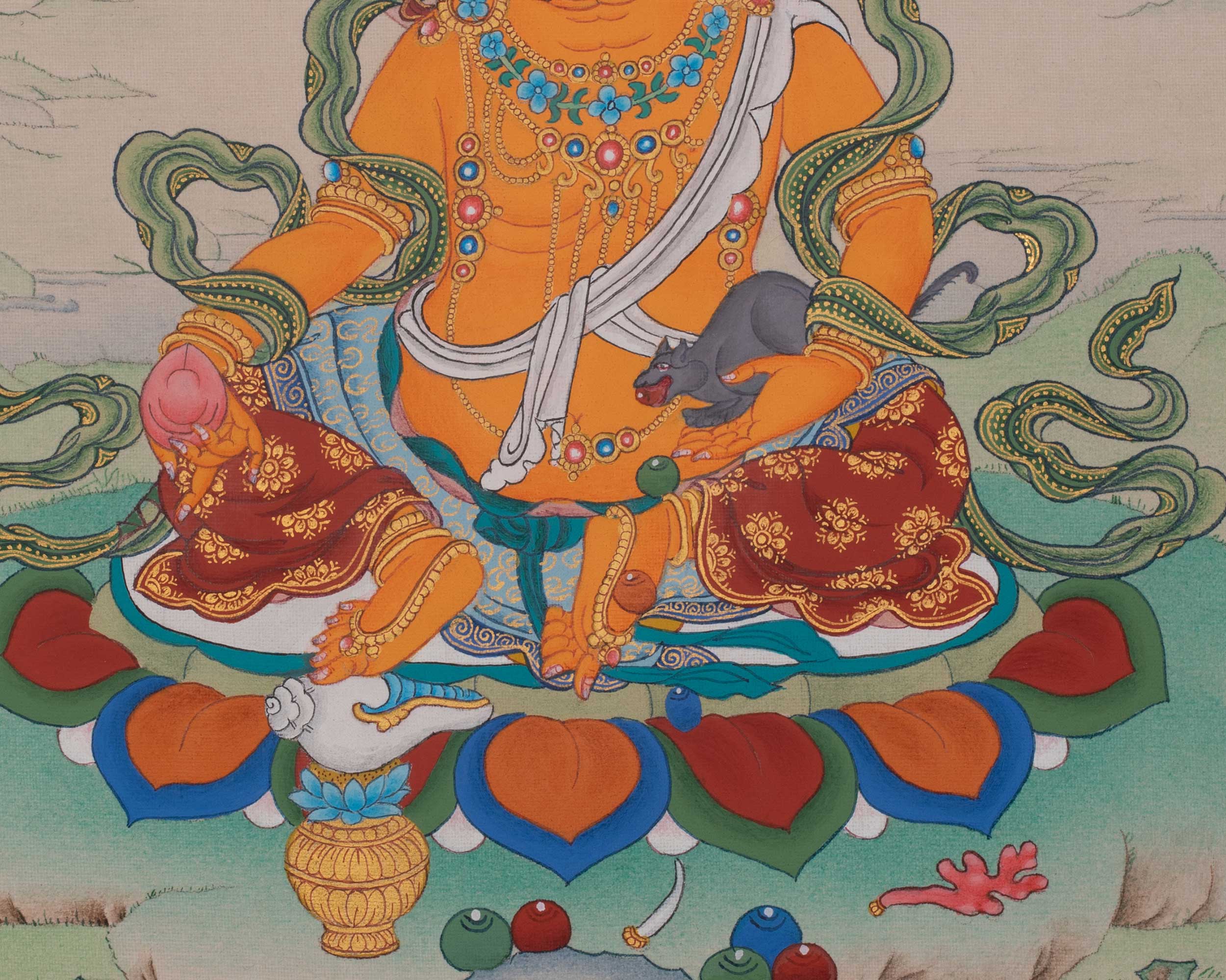 Dzambhala Wealth Deity Artwork | Tibetan Buddhist Painting for Prosperity and Abundance