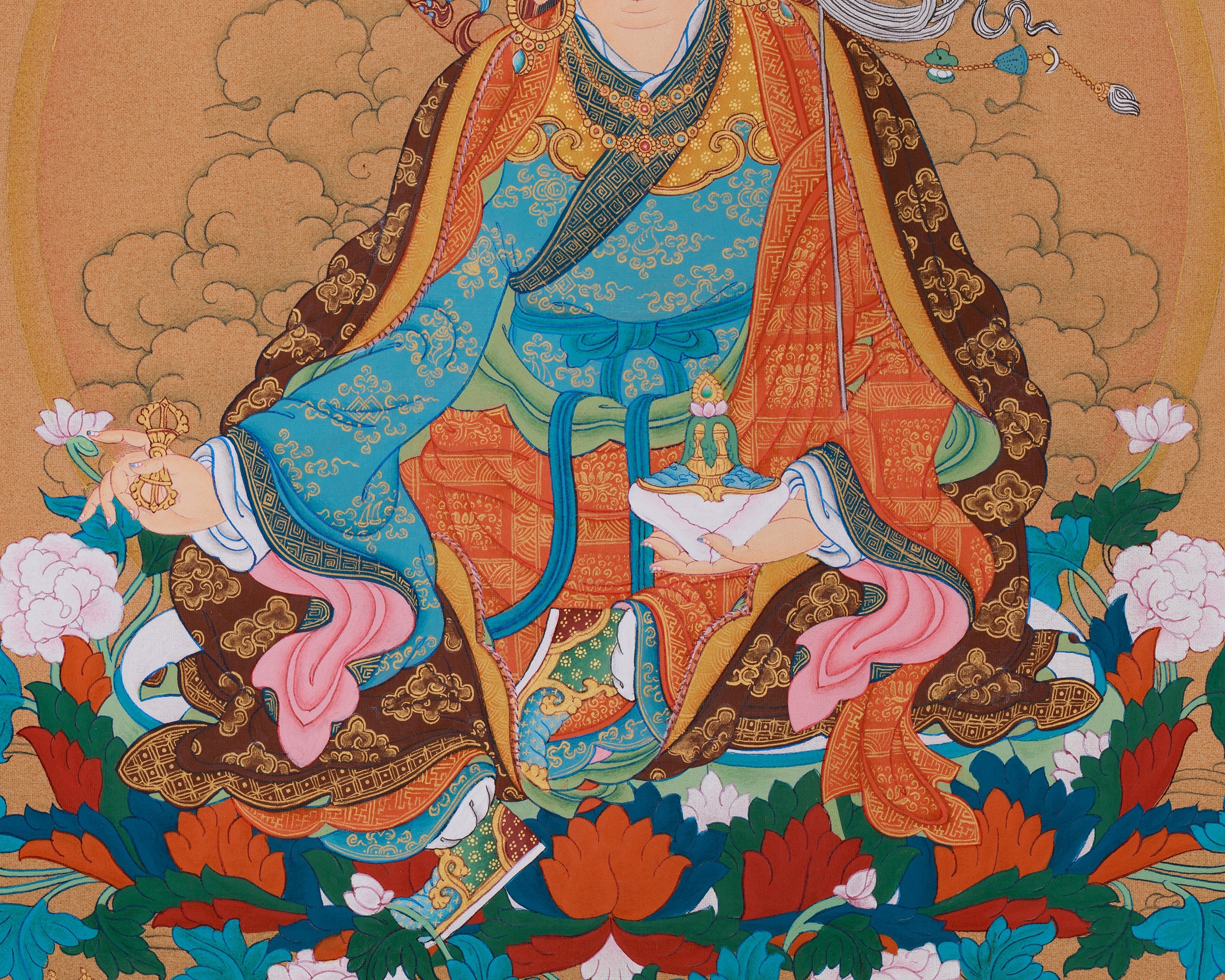 Handmade Spiritual Teacher Guru Rinpoche Thangka | Tantric Guide & Protector of the Dharma