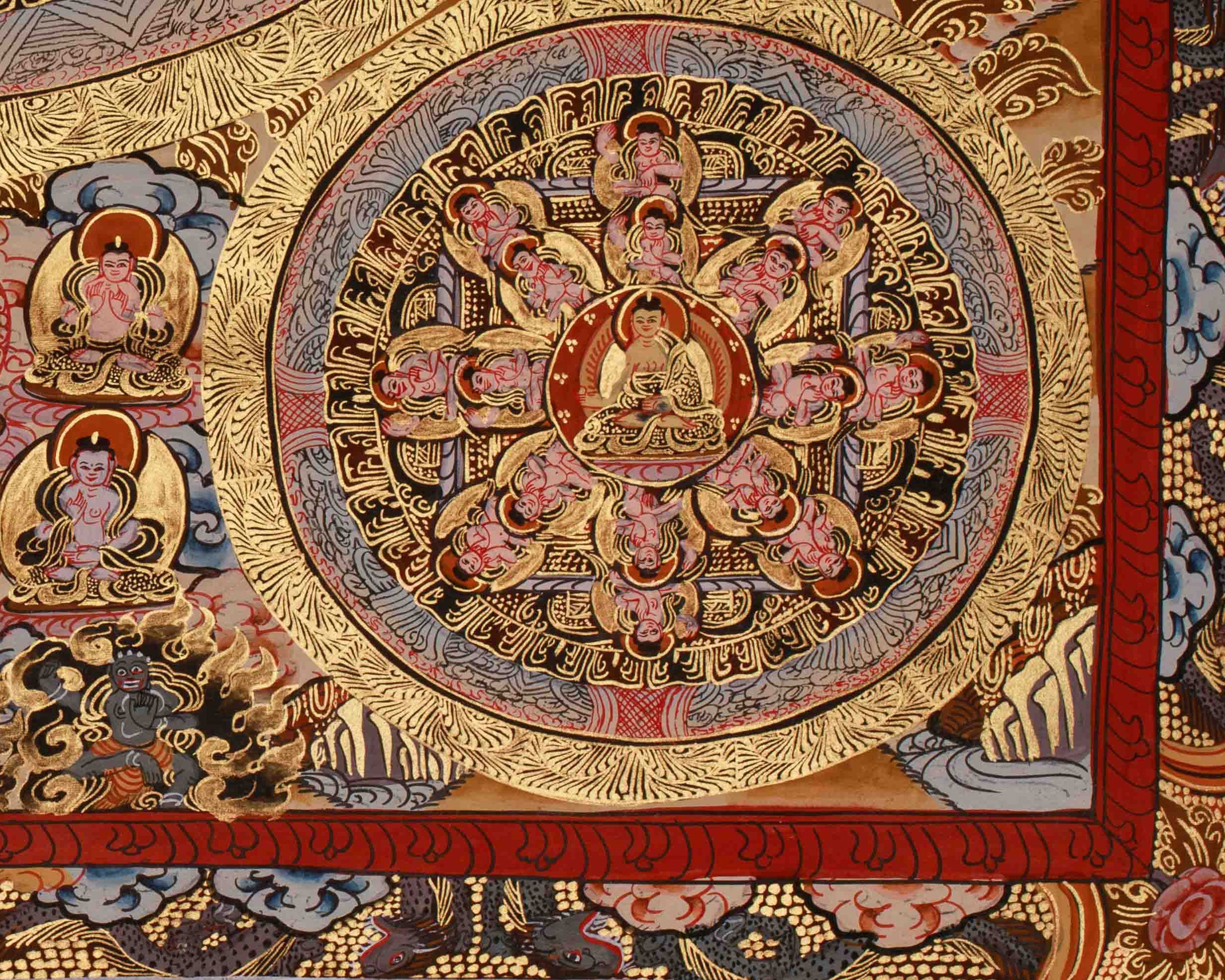 Buddha Mandala Sacred Artwork | Tibetan Mandala Of Wisdom & Compassion | Spiritual Altar