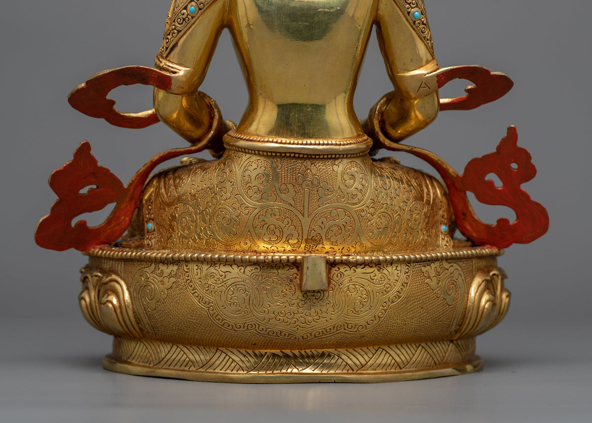 Longlife Buddha Amitayus Statue in Radiant 24K Gold | Traditionally Hand-carved Art
