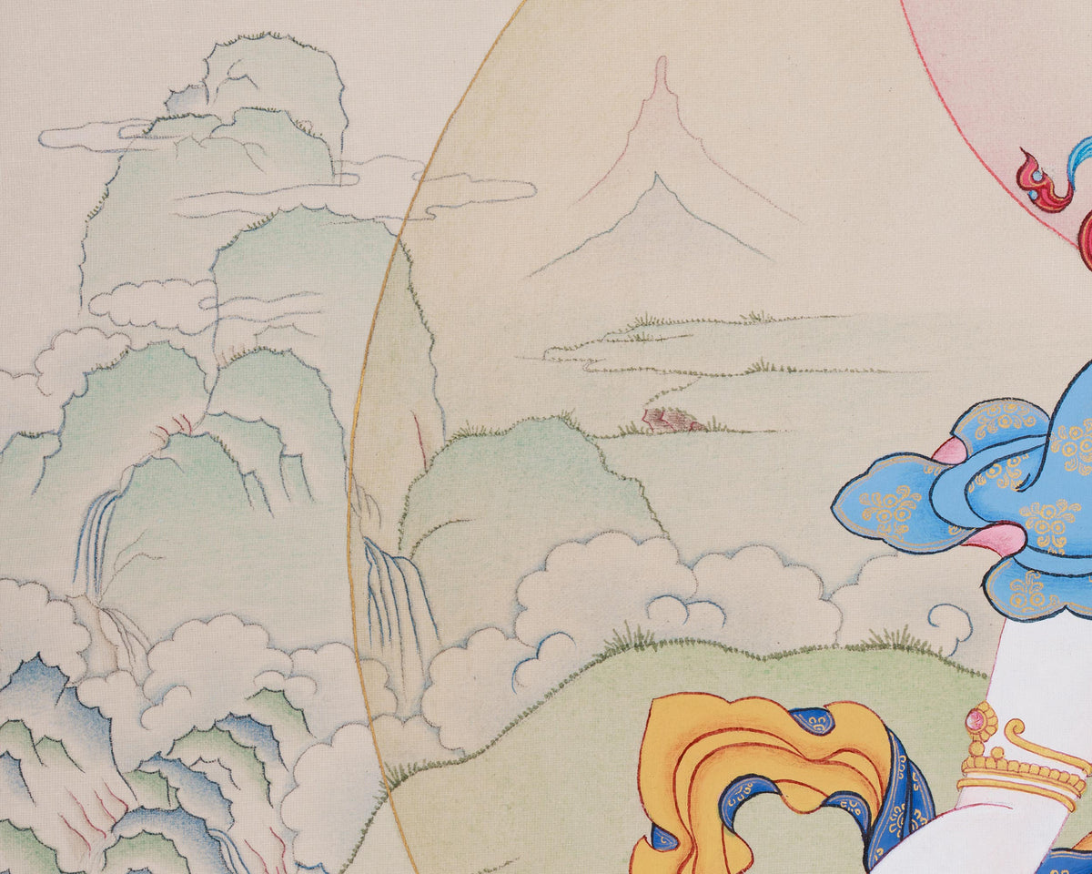 Buddhist Goddess White Dolma | A Sacred Thangka of Purity, Compassion, and Spiritual Healing