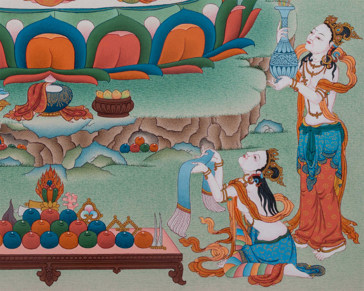 4 Armed Avalokiteshvara Thangka Print | Bodhisattva Avalokiteshvara With Buddha Amitabha