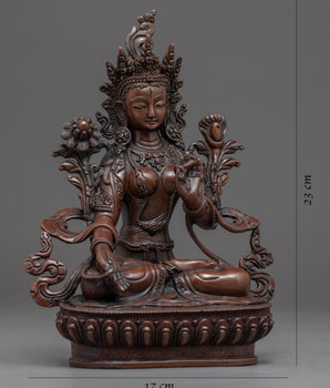 White Tara 9 Inches Tall Statue | Copper Body Artwork of Mother Tara