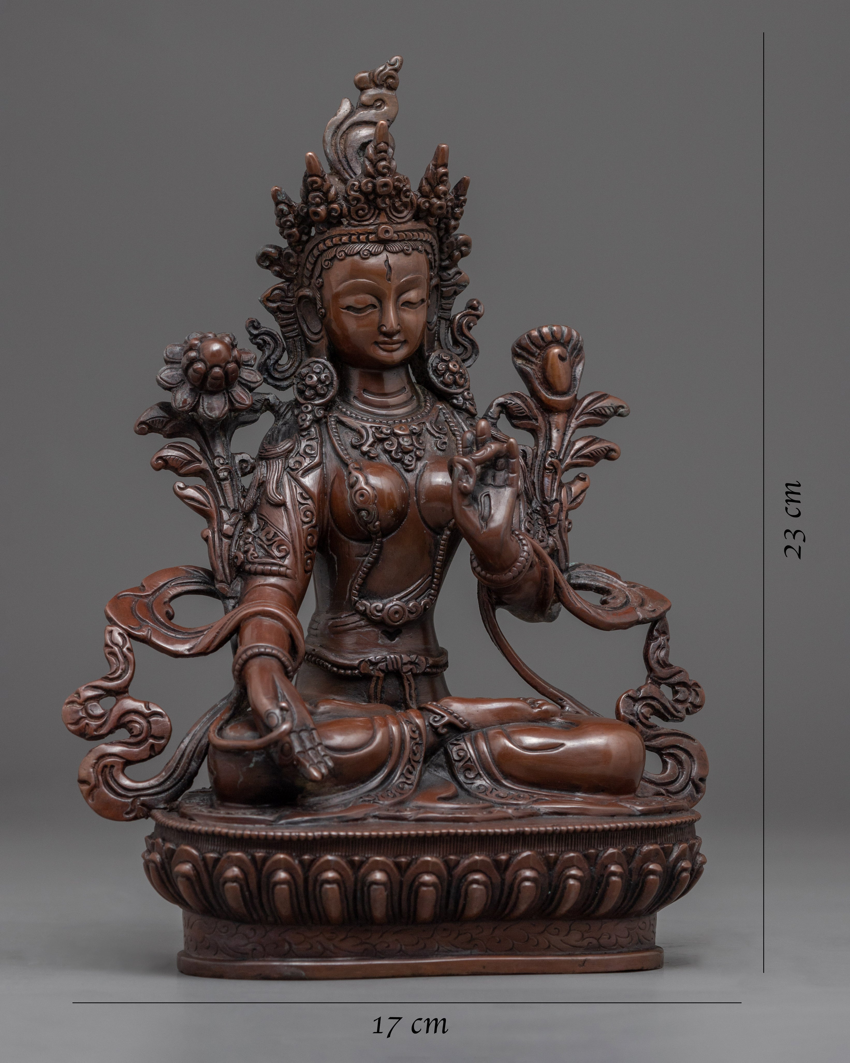 White Tara 9 Inches Tall Statue | Copper Body Artwork of Mother Tara