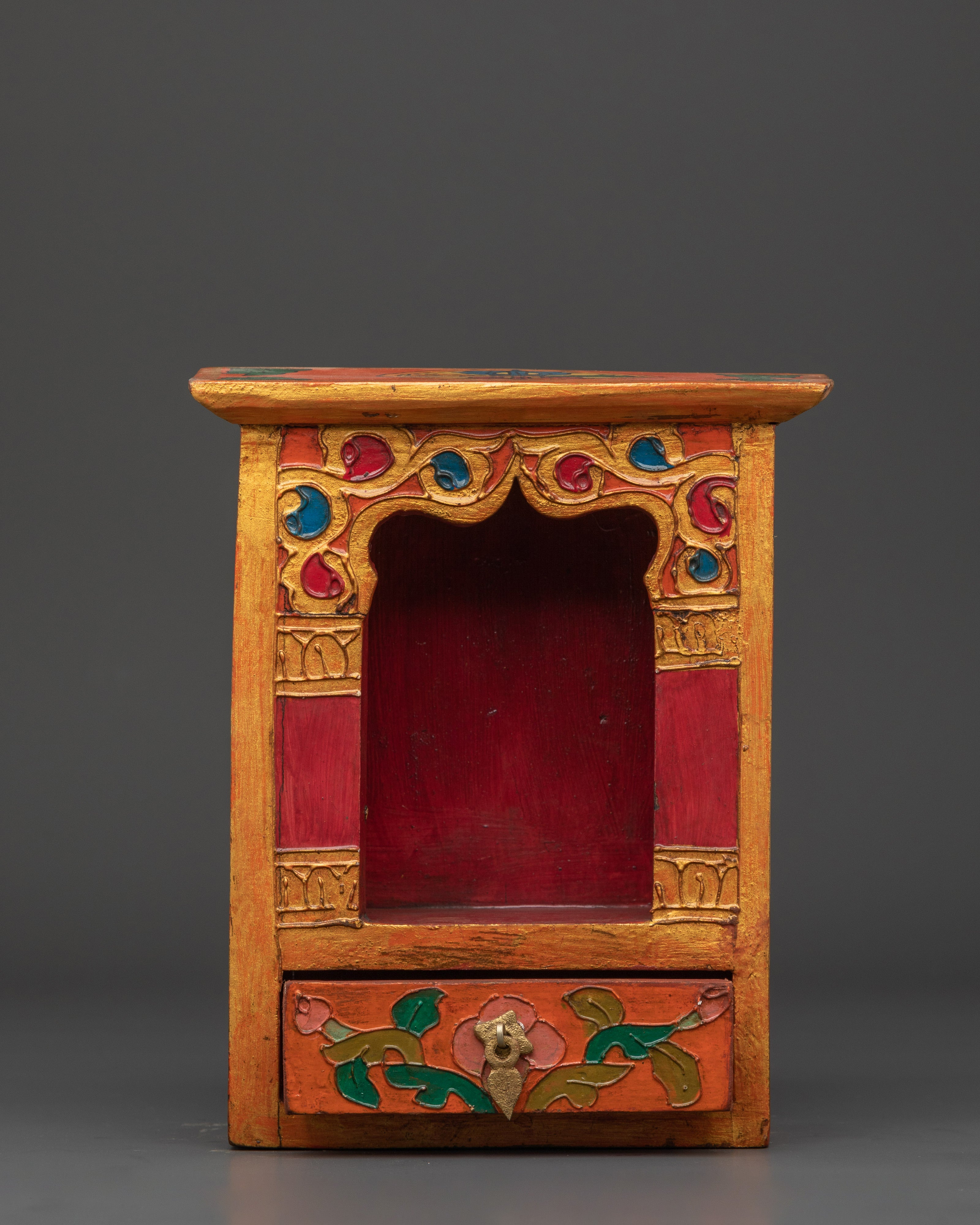 Handcrafted Wooden Altar Box | Intricate Floral Painted Shrine Box