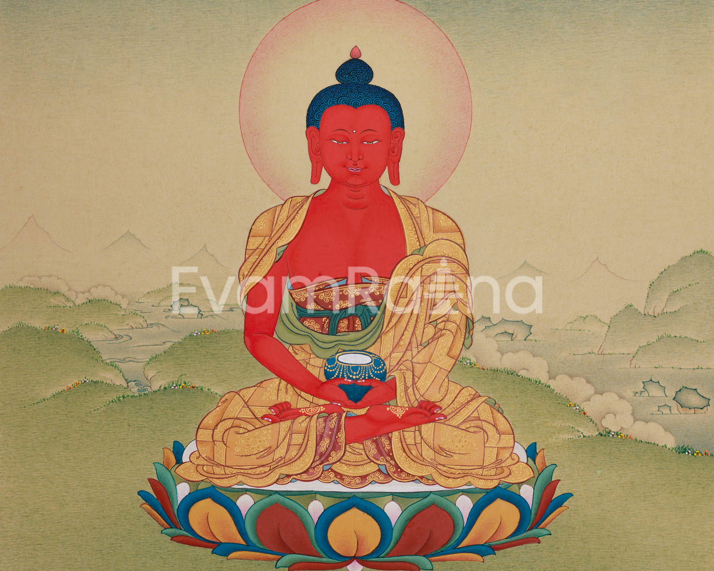 Divine Red Amitabha Buddha Thangka | Lhasa Stone Pigments