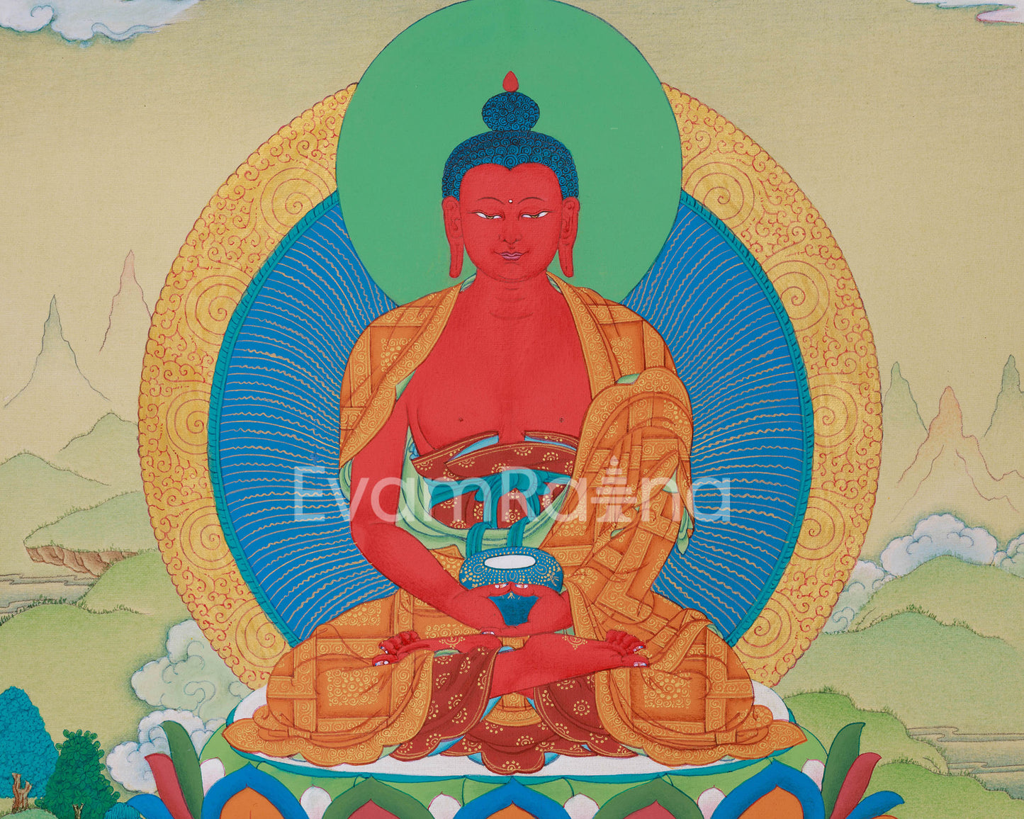 Small Red Amitabha Buddha Thangka | Enlightenment and Peace Artwork