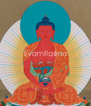 Amida Buddha Thangka - Sacred Tibetan Art with Deep Red Hues
