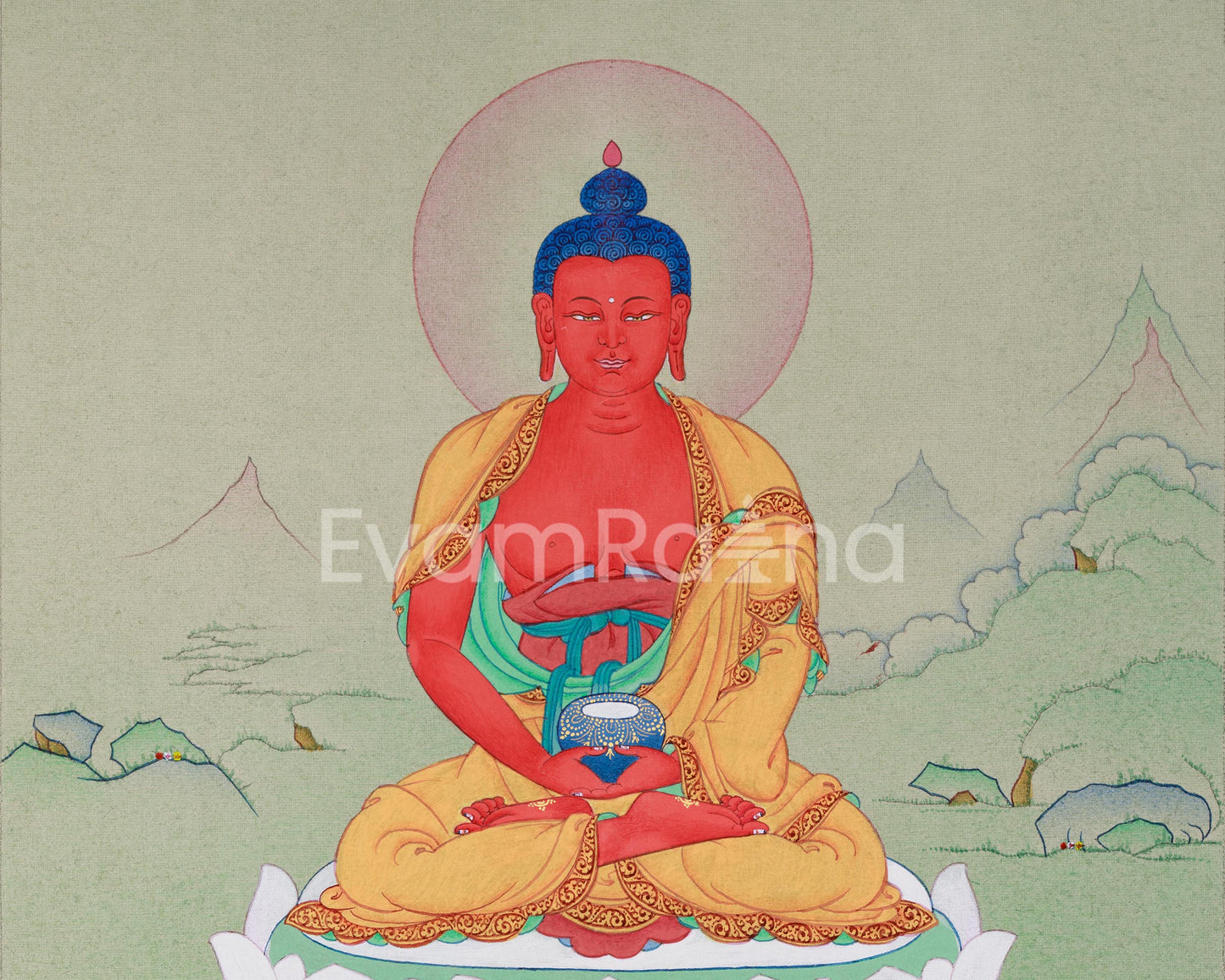 Amitabha Buddha, Small Thangka | Natural Stone Hues