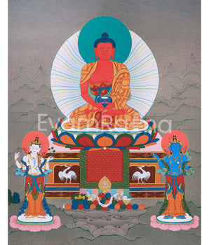 High-Quality Amitabha Buddha Giclee Canvas | Red Buddha Traditional Print | Wall Decors